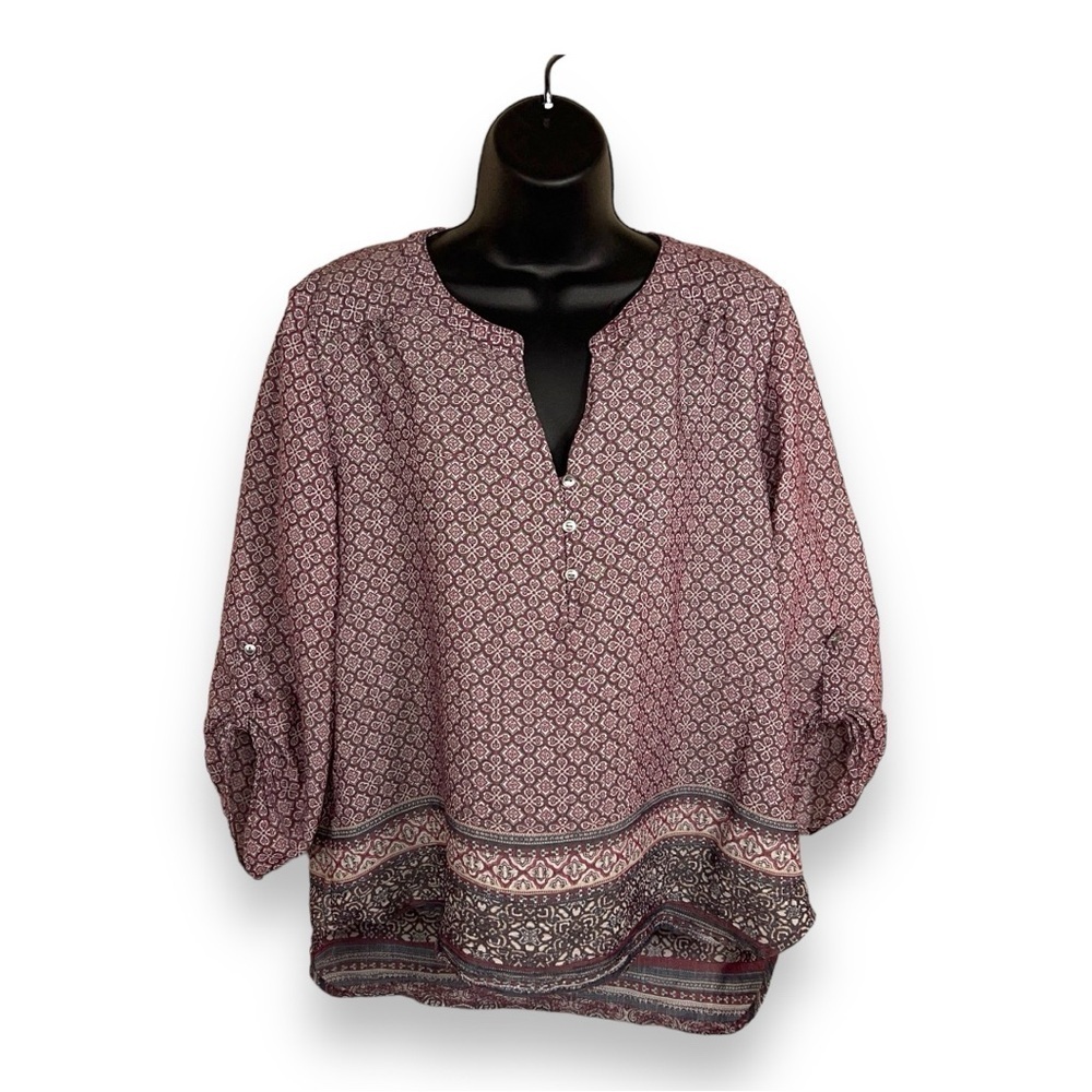 MEDIUM KIM ROGERS PURPLE BOHO BLOUSE LIGHTWEIGHT HENLEY NECKLINE PEASANT